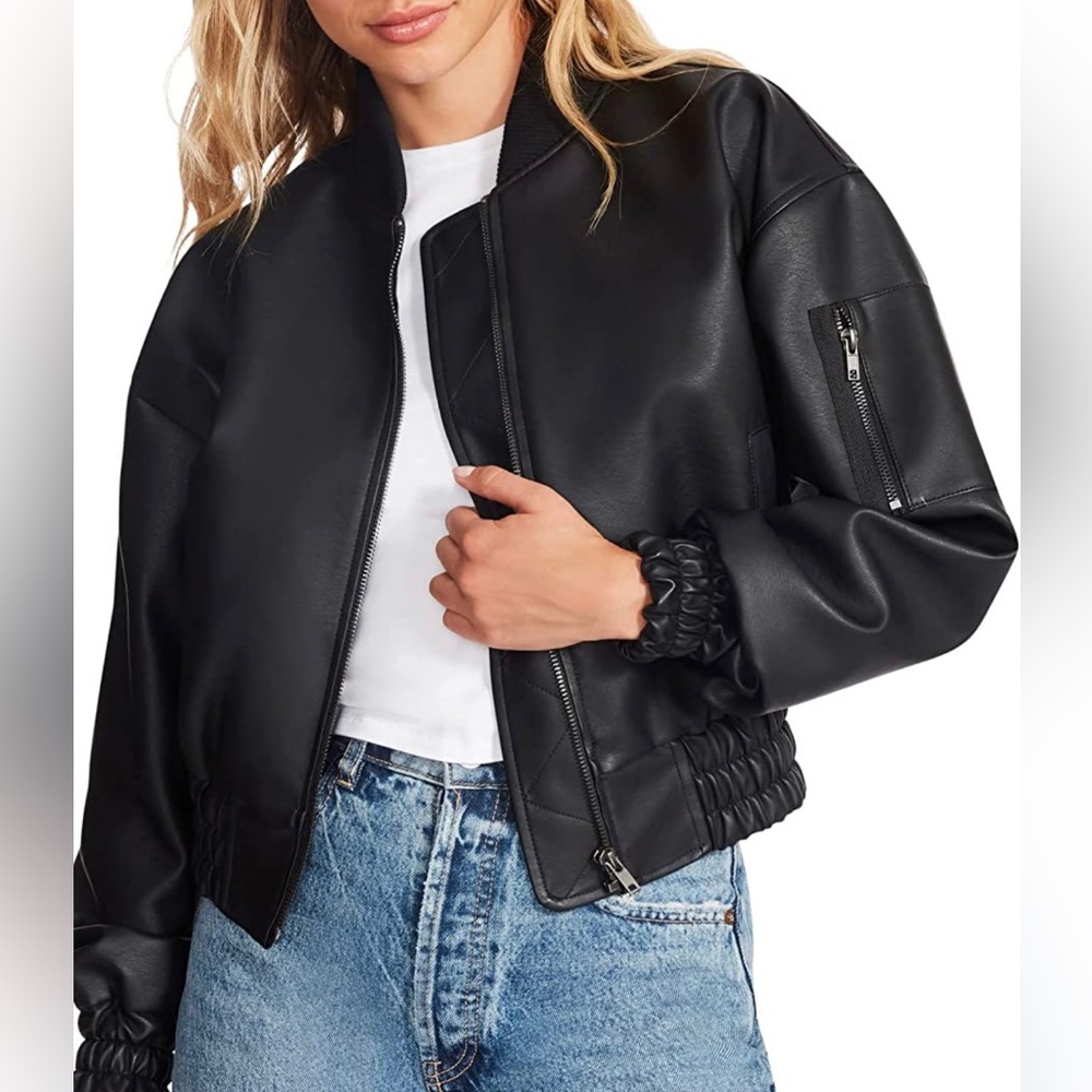 Steve Madden black leather bomber jacket